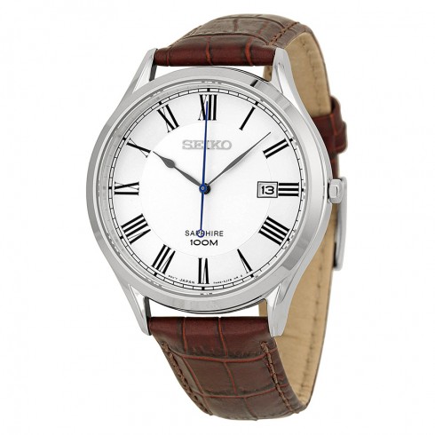 Seiko Silver Dial Brown Leather Men's Watch SGEG97 watches