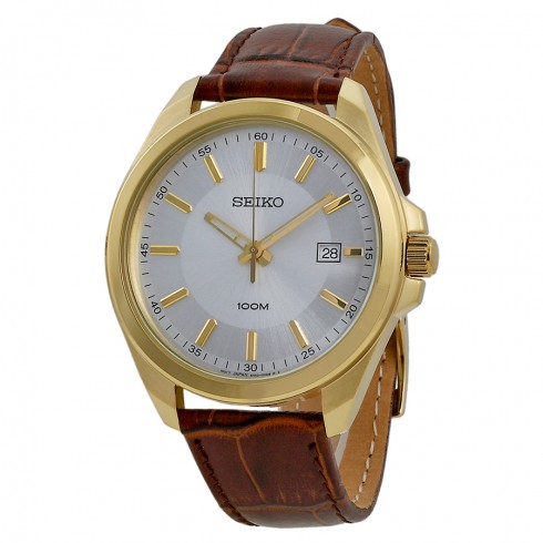 Seiko Silver Dial Brown Leather Men's Watch SUR064P2 watches
