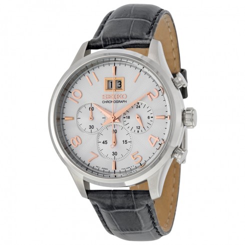 Seiko Silver Dial Chronograph Gray Leather Men's Watch SPC087 watches
