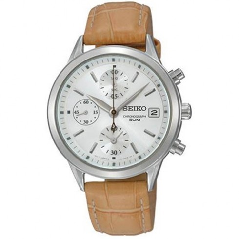 Seiko Silver Dial Chronograph Stainless Steel Tan Leather Men's Watch SNDY35P2 watches