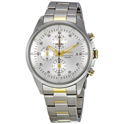 Seiko Silver Dial Chronograph Two Tone Stainless Steel Men's Watch SNDC83 watches