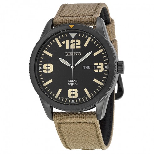 Seiko Solar Black Dial Beige Nylon Men's Watch SNE331 watches