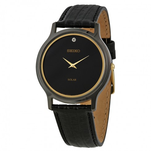 Seiko Solar Black Dial Black Leather Men's Watch SUP875 watches