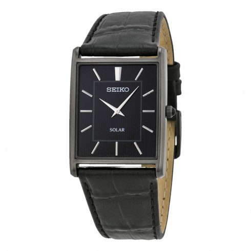 Seiko Solar Black Dial Black Leather Men's Watch SUP881 watches
