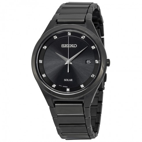 Seiko Solar Black Dial Black PVD Men's Watch SNE243 watches