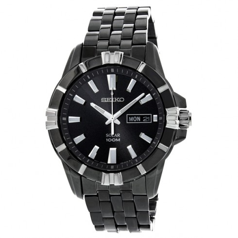 Seiko Solar Black Dial Black PVD Stainless Steel Men's Watch SNE177 watches
