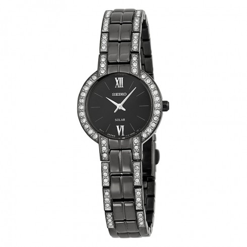 Seiko Solar Black Dial Black Stainless Steel With Diamonds Ladies Watch SUP201 watches