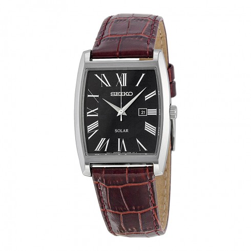 Seiko Solar Black Dial Brown Leather Calfskin Men's Watch SUT889 watches