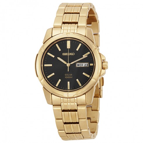 Seiko Solar Black Dial Gold-tone Stainless Steel Men's Watch SNE100 watches