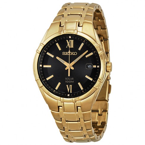 Seiko Solar Black Dial Gold-tone Men's Watch SNE220 watches