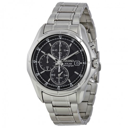 Replica Seiko Solar Black Dial Stainless Steel Chronograph Men's Watch SSC001 Watch