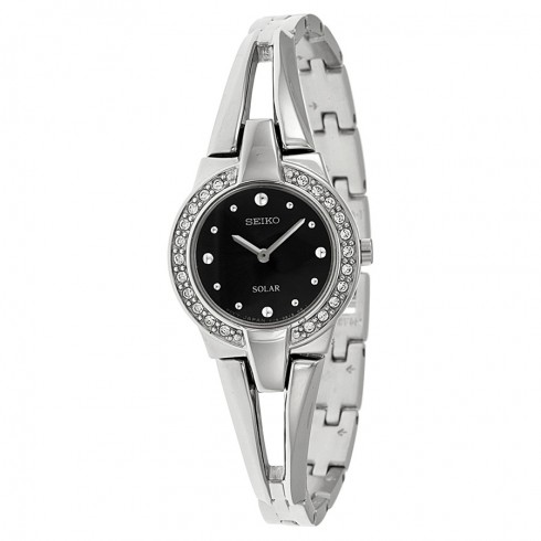 Seiko Solar Black Dial Stainless Steel Ladies Watch SUP205 watches
