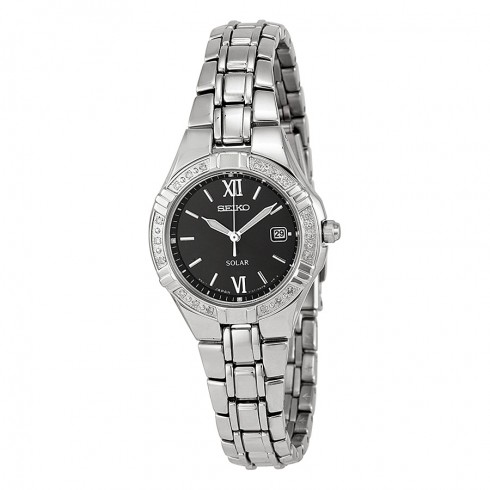 Seiko Solar Black Dial Stainless Steel Ladies Watch SUT067 watches