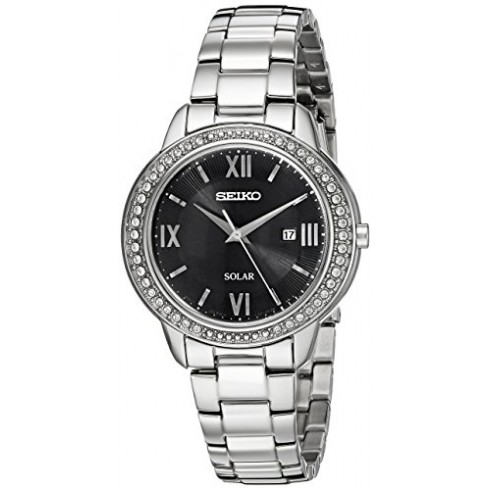 Seiko Solar Black Dial Stainless Steel Ladies Watch SUT245 watches