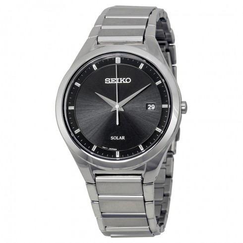 Seiko Solar Black Dial Stainless Steel Men's Watch SNE241 watches