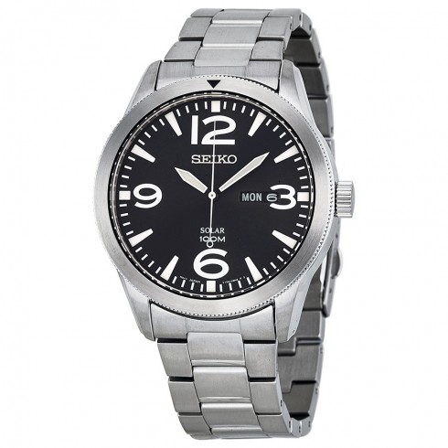 Seiko Solar Black Dial Stainless Steel Men's Watch SNE327 watches
