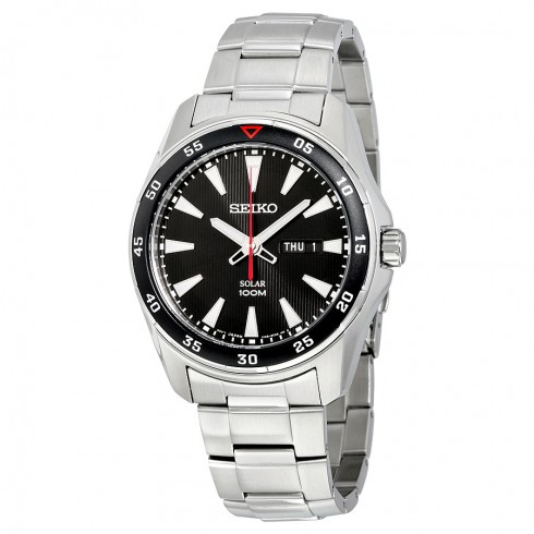 Seiko Solar Black Dial Stainless Steel Men's Watch SNE393 watches