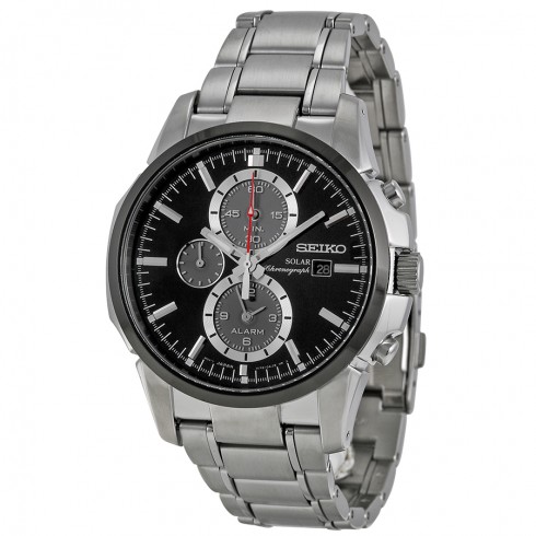 Seiko Solar Black Dial Stainless Steel Men's Watch SSC087 watches