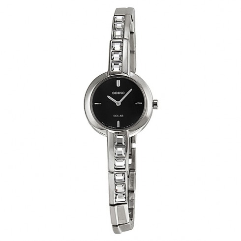Seiko Solar Black Dial Stainless Steel With Embellishment Ladies Watch SUP191 watches