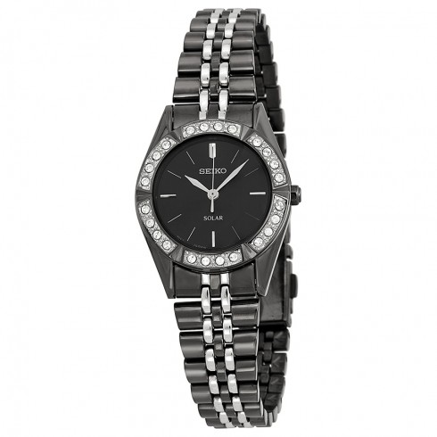 Seiko Solar Black Dial Two-Tone Stainless Steel Ladies Watch SUP203 watches