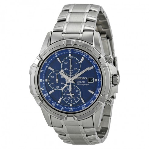 Seiko Solar Blue Dial Chronograph Stainless Steel Men's Watch SSC141 watches