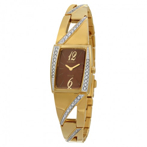 Seiko Solar Brown Dial Gold-tone Ladies Watch SUP248 watches