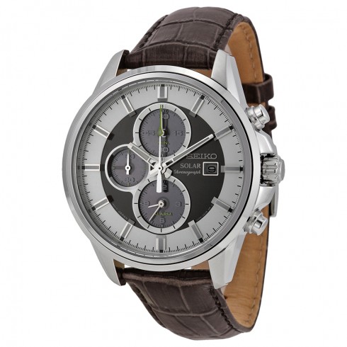 Seiko Solar Chronograph Black and White Dial Brown Leather Men's Watch SSC259P1 watches