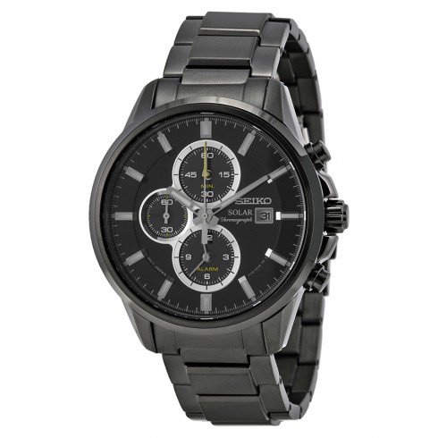 Seiko Solar Chronograph Black Dial Black Ion-plated Men's Watch SSC257 watches