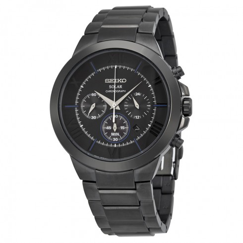 Seiko Solar Chronograph Black Dial Black Ion-plated Men's Watch SSC287 watches