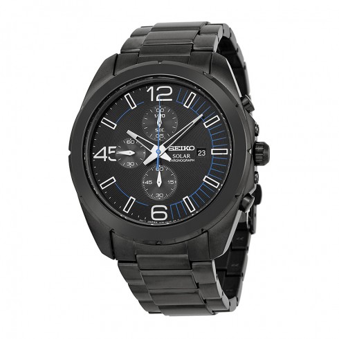 Seiko Solar Chronograph Black Dial Black Ion-plated Men's Watch SSC203 watches