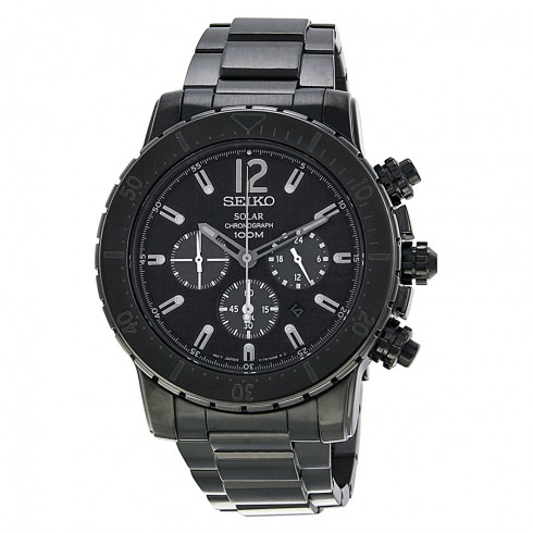Seiko Solar Chronograph Black Dial Black Ion-plated Men's Watch SSC225 watches