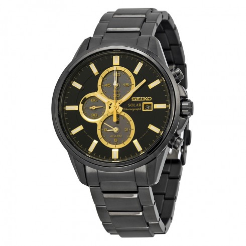Seiko Solar Chronograph Black Dial Black Ion-plated Men's Watch SSC269 watches