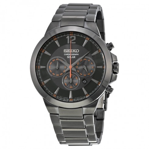 Seiko Solar Chronograph Black Dial Black Ion-Plated Stainless Steel Men's Watch SSC323 watches