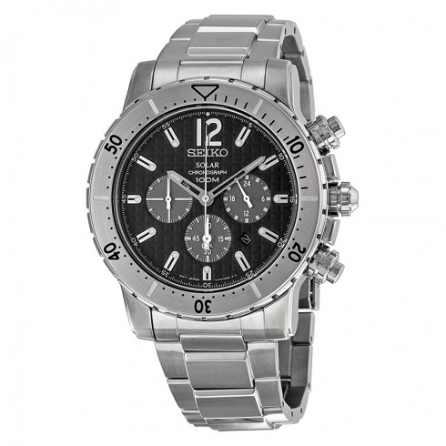Seiko Solar Chronograph Black Dial Black Leather Men's Watch SSC223 watches