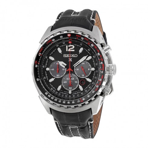 Seiko Solar Chronograph Black Dial Black Leather Men's Watch SSC261P2 watches
