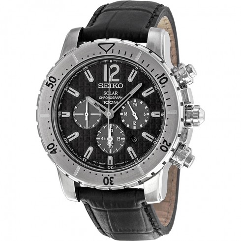 Seiko Solar Chronograph Black Dial Black Leather Men's Watch SSC223P2 watches