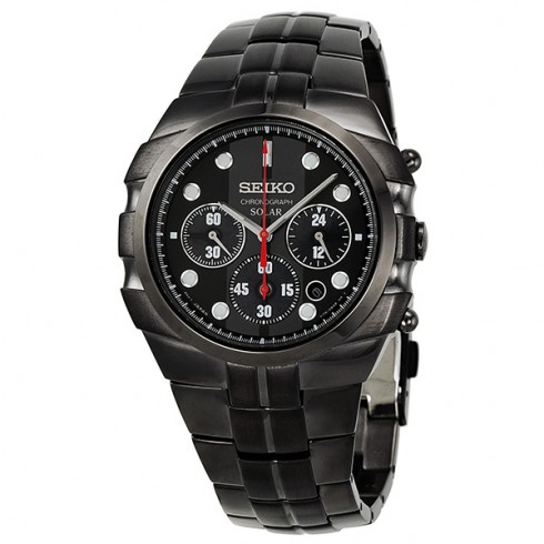 Seiko Solar Chronograph Black Dial Black PVD Men's Watch SSC091 watches
