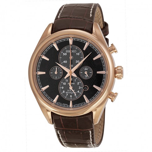 Seiko Solar Chronograph Black Dial Bordeaux Leather Men's Watch SSC212 watches