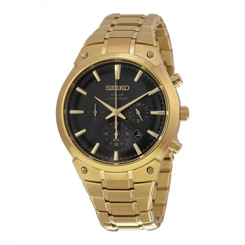 Seiko Solar Chronograph Black Dial Gold-tone Men's Watch SSC320 watches
