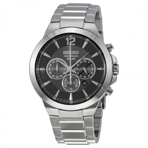 Seiko Solar Chronograph Black Dial Men's Stainless Steel Watch SSC321 watches