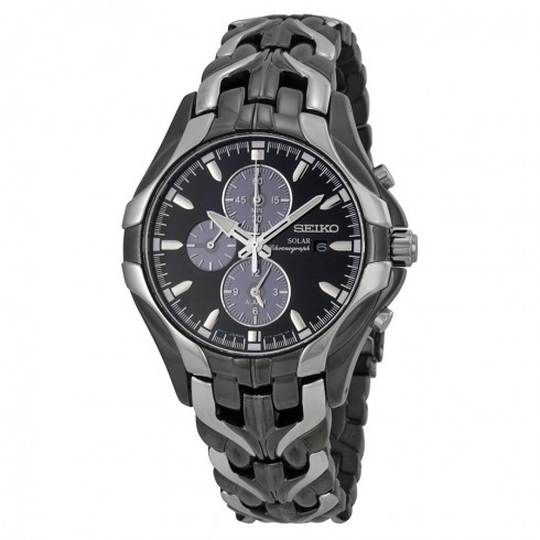 Seiko Solar Chronograph Black Dial Stainless Steel Men's Watch SSC139 watches