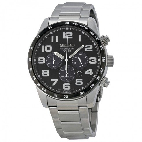 Seiko Solar Chronograph Black Dial Stainless Steel Men's Watch SSC229 watches