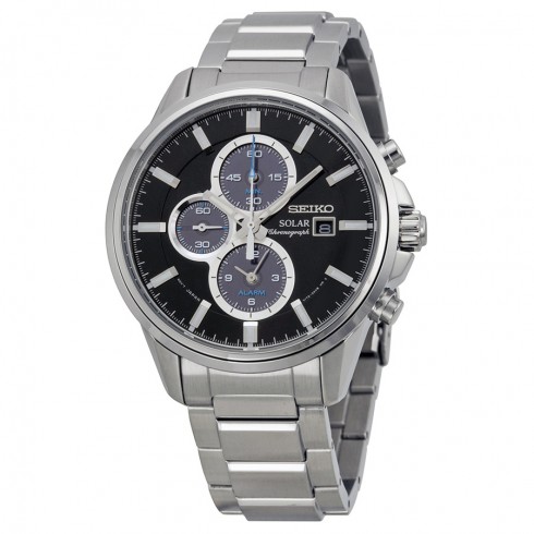Seiko Solar Chronograph Black Dial Stainless Steel Men's Watch SSC267 watches