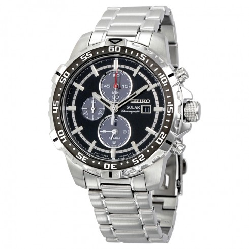 Seiko Solar Chronograph Black Dial Stainless Steel Men's Watch SSC299 watches