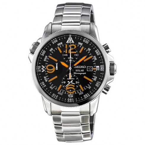 Seiko Solar Chronograph Black Dial Stainless Steel Men's Watch SSC077 watches
