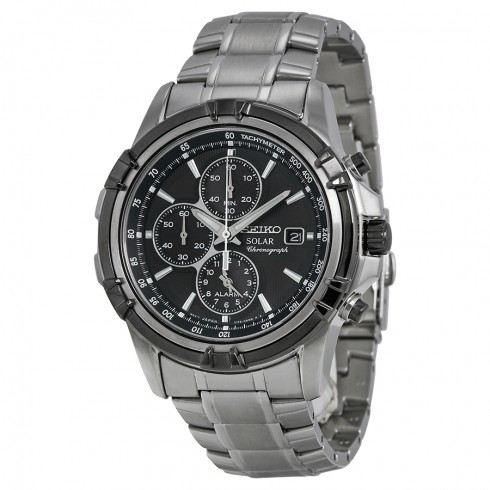 Seiko Solar Chronograph Black Dial Stainless Steel Men's Watch SSC147 watches