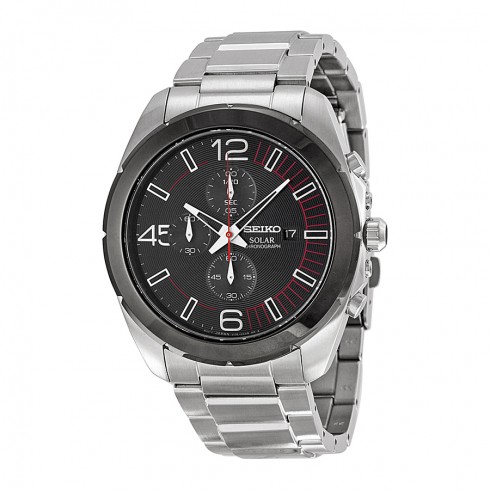 Seiko Solar Chronograph Black Dial Stainless Steel Men's Watch SSC215 watches