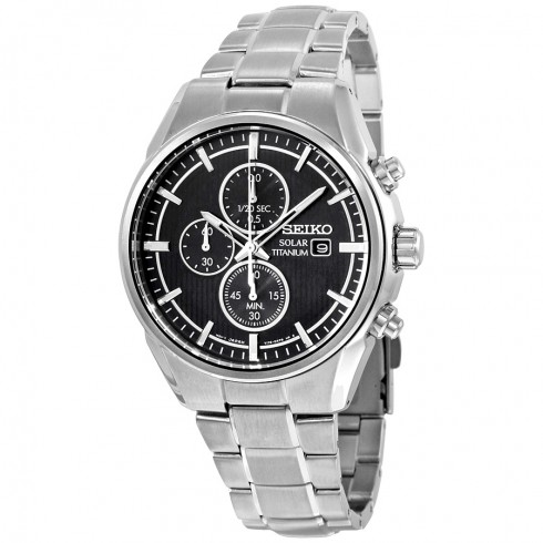 Seiko Solar Chronograph Black Dial Titanium Men's Watch SSC367 watches