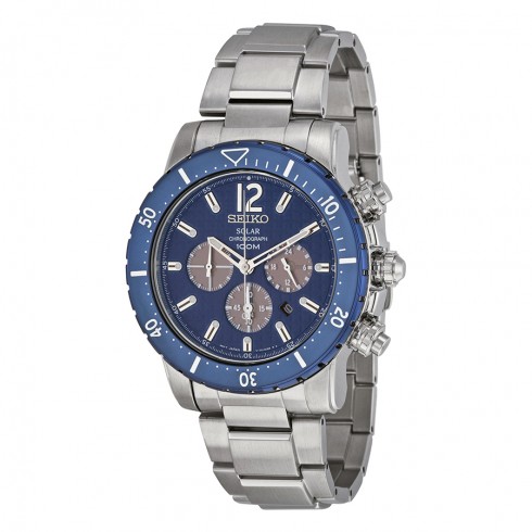 Seiko Solar Chronograph Blue Dial Stainless Steek Men's Watch SSC247 watches