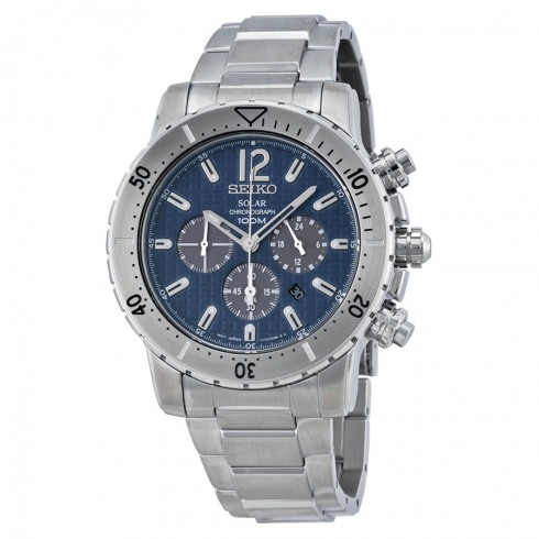 Seiko Solar Chronograph Blue Dial Stainless Steel Men's Watch SSC221 watches